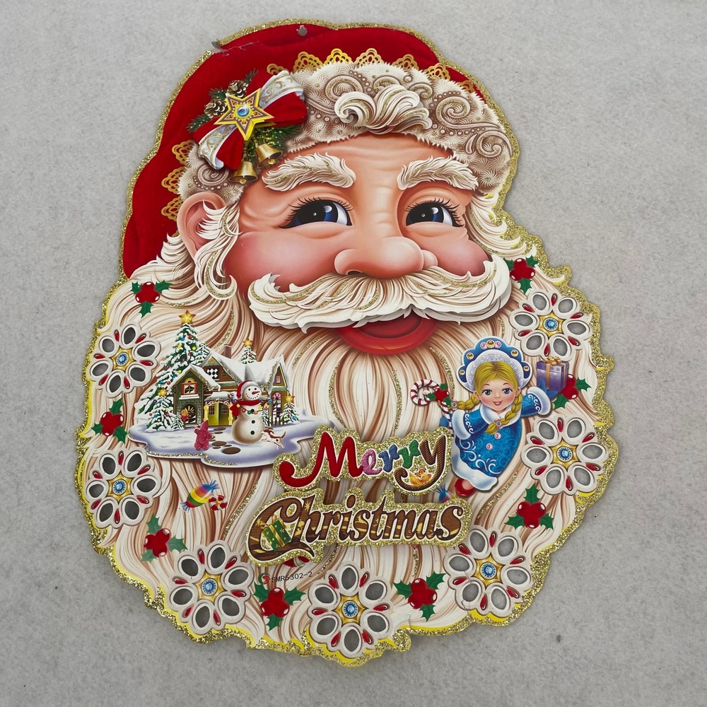 Vintage Santa Claus Merry Christmas Glitter Wall Hanging Decor SMR5302-2 18in